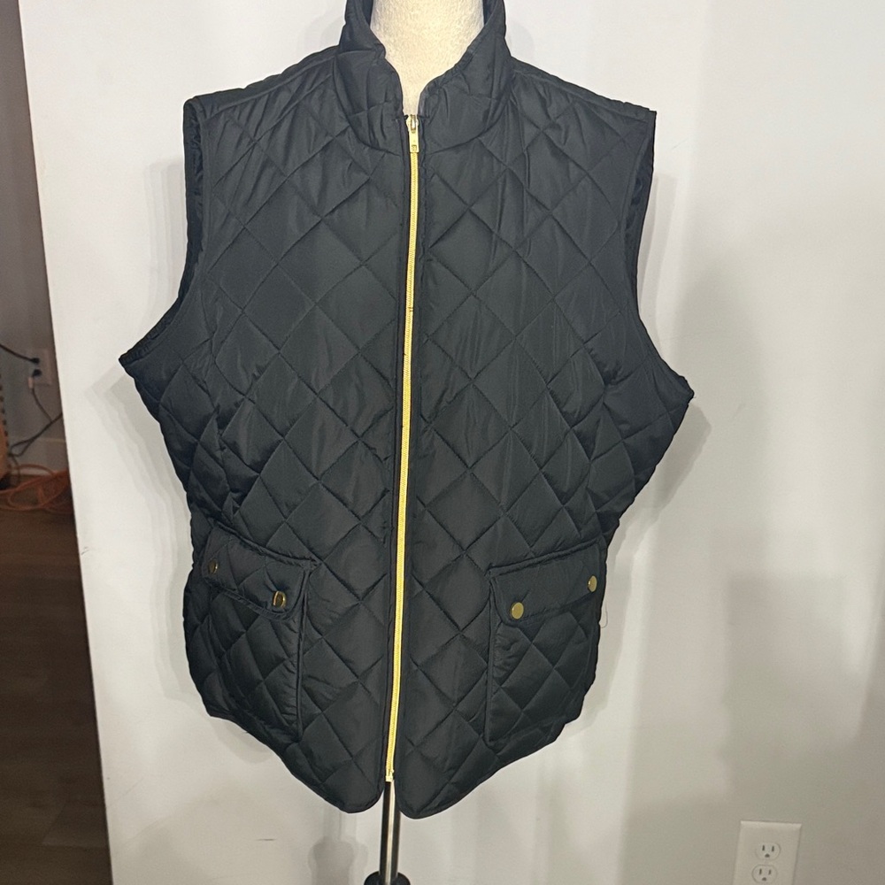 St. John's Bay Black Quilted Vest with Gold Details